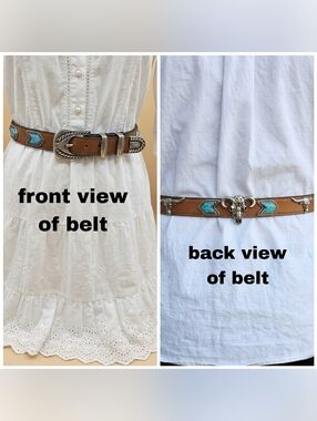 Brighton Leegin Leather King Western Turquoise Silver Belt M/L